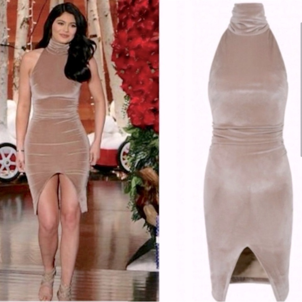 House of CB Sabrina champagne velvet dress.  Size Small